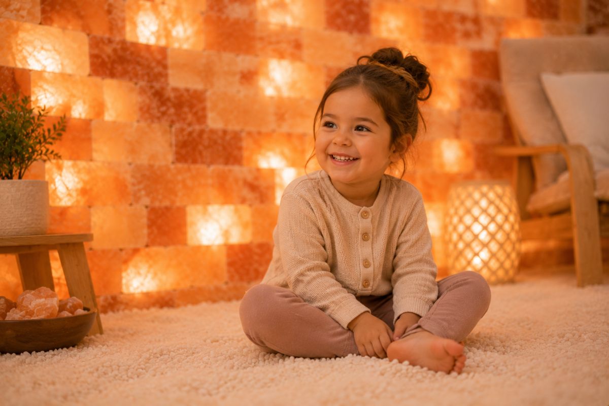 Child enjoying a calm and relaxing salt therapy wellness session