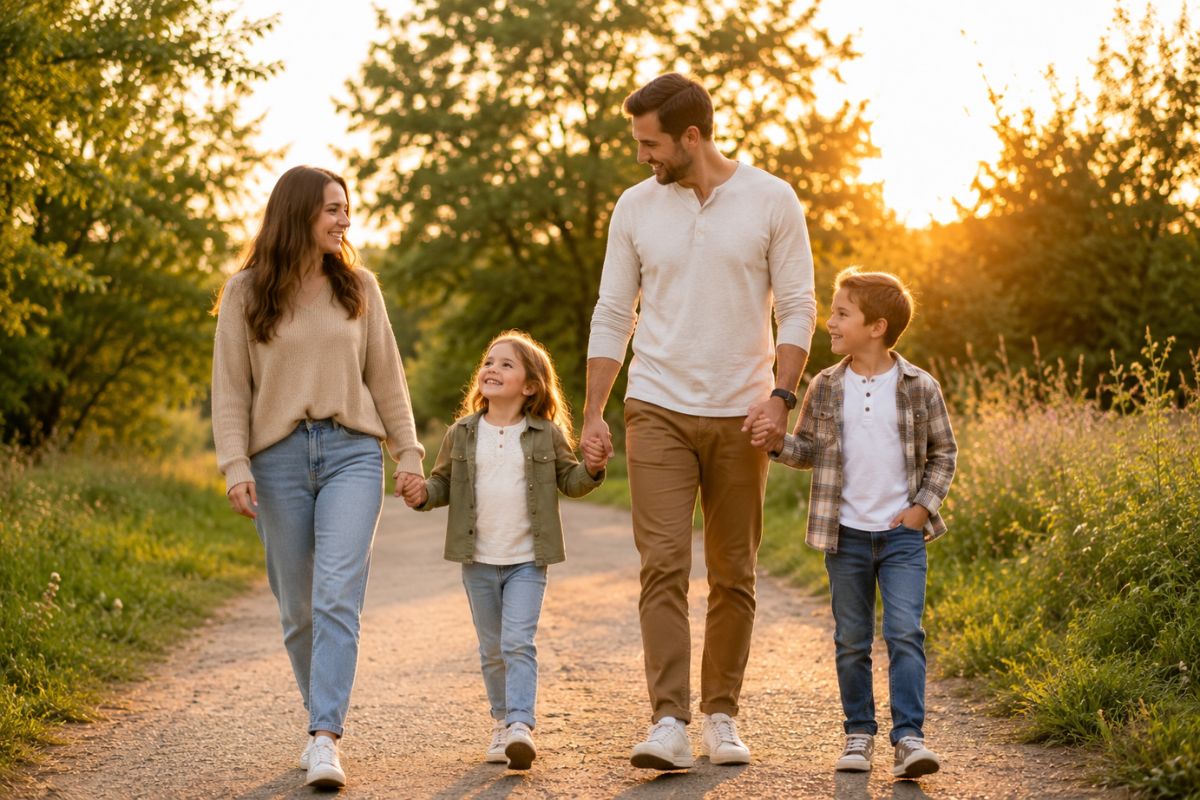 Family enjoying healthy wellness habits together