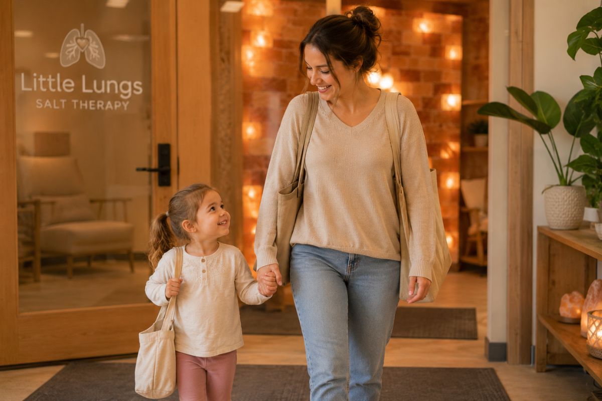 Mother and child enjoying quality time after a relaxing Little Lungs Salt Therapy session