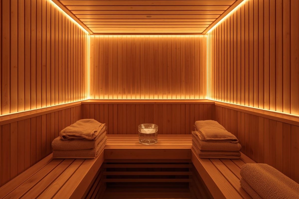 Modern infrared sauna room at a wellness spa