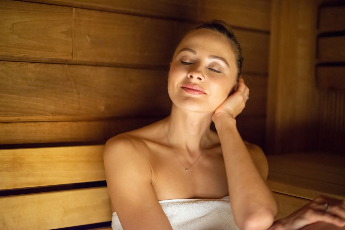 Infrared sauna session promoting relaxation and stress relief