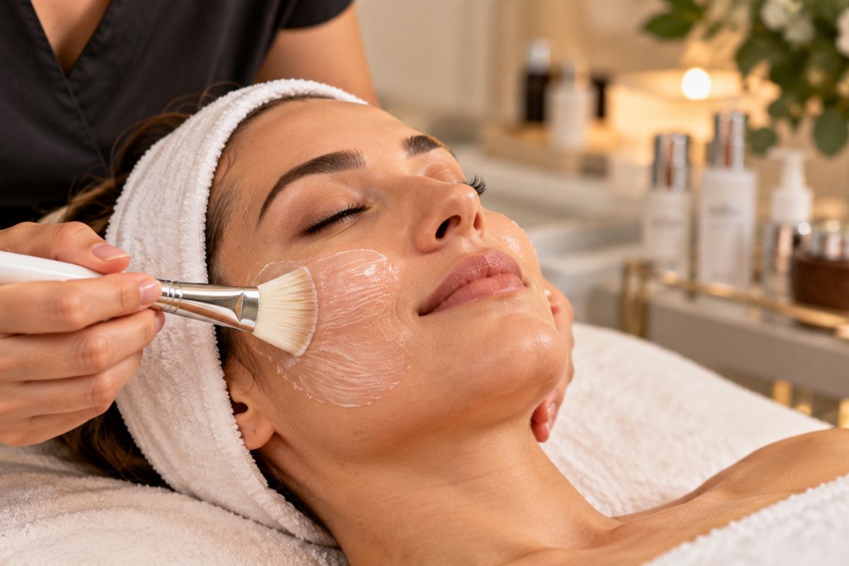 Gentle professional facial treatment and skincare application